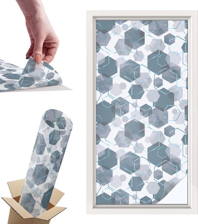 Tulup Raamfolie Anti inkijk - Geometrische zeshoeken Privacy Folie Raam - 50x100 cm - Marine Anti inkijk Folie - Raamfolie Tegen inkijk Glas in Lood - Voor op kantoor, voor de woonkamer, voor de hal - Raamfolie Zonwering