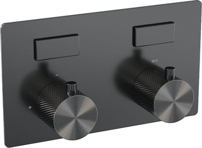 Brauer Gunmetal Carving 2-weg inbouwthermostaat met drukknoppen met in- en afbouwdelen gunmetal geborsteld PVD