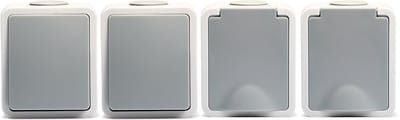McPower Fix - 4-voudige Combinatie Set - 2x Enkele Stopcontact + 2x schakelaar - IP54 - Opbouw Grijs