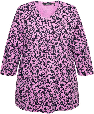 Ulla Popken - Dames - T-shirt A-lijn V-hals sierplooien 3/4-mouw - Amethist - Maat 42+