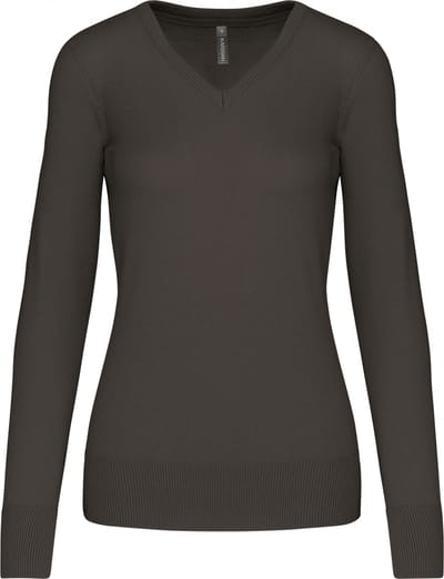 Pullover/Cardigan Dames XS Kariban V-hals Lange mouw Dark Grey 50% Katoen, 50% Acryl