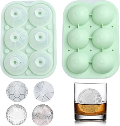 Dailygoods - Airssory Sportbal ijsblokjesvorm, siliconen ijsbak met basketbal voetbal golfbal ontwerpen, groen, 19,3 x 13,5 x 3,7 cm, 6 holtes bolvorm voor whiskycocktails feestdrankjes