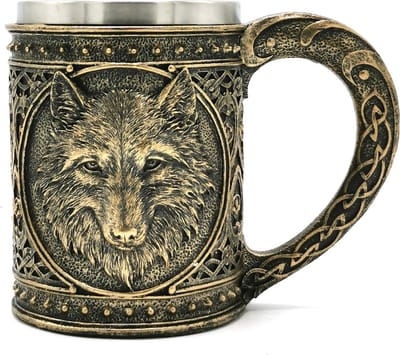 Boutique Trukado - Bierpul Wolf 600 ml - Bronskleurig - Handbeschilderd - metalen inzet verwijderbaar