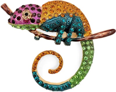 Winkrs - Opvallende Broche/hanger Kameleon met Gekleurde Strass – 7,3 x 6,2 cm