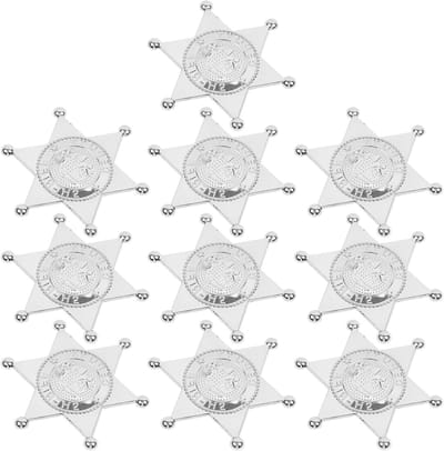 Set van 10 Western Ster Badges voor Kostuums, Cowboy Thema, Plastic, Geen Edelstenen