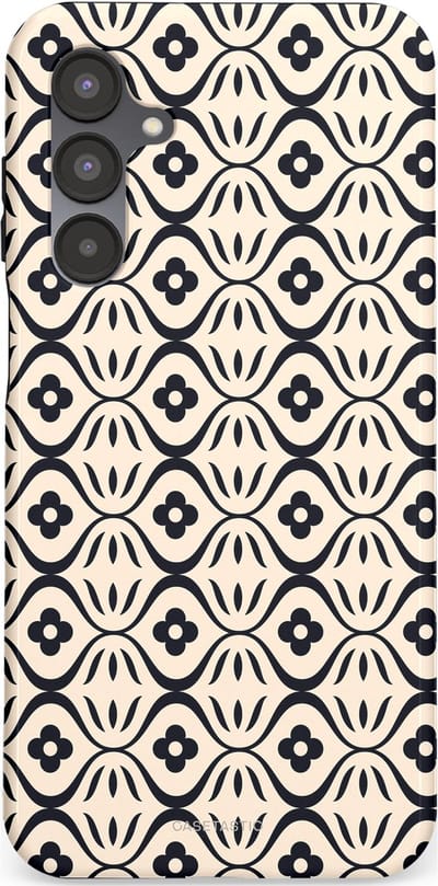Casetastic hoesje geschikt voor Samsung Galaxy A16 - Dubbellaagse bescherming - Retro crème-zwarte bloemenprint - Fashion Case - Crème Grijs Donkergrijs