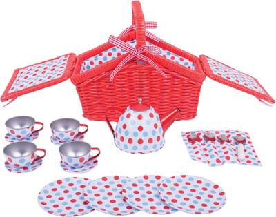 BigJigs Theeservies in Picknickmand - Metaal Speelgoedservies voor Kinderen - 18-Delig