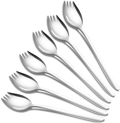 6 stuks 18/10 roestvrij stalen sporks, lang 18,48 inch slalepel, fruitdessert, gebakken rijstnoedelvorken, multifunctionele lepel en vork voor camping thuis of op reis