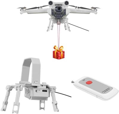 Allecto - Drone Airdrop-systeem - Universeel - Draagkracht 200 g - Lichtgrijs - Afstandsbediening tot 1000 m - Geschikt voor Mini 3 Pro/Mini 3