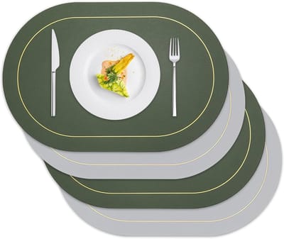 Set van 4 Wasbare Ovalen Placemat van PU Leer, Dubbelzijdig, Waterdicht, Antislip en Warmtebestendig voor Keuken en Eettafel, Ideaal voor Thuis, Restaurant en Hotel