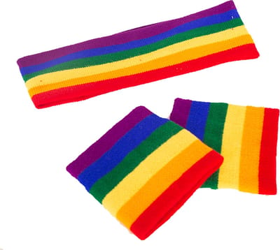 Faram Party Zweetbandjes set - regenboog kleuren - 80s/90s/pride verkleed accessoires - hoofd/pols