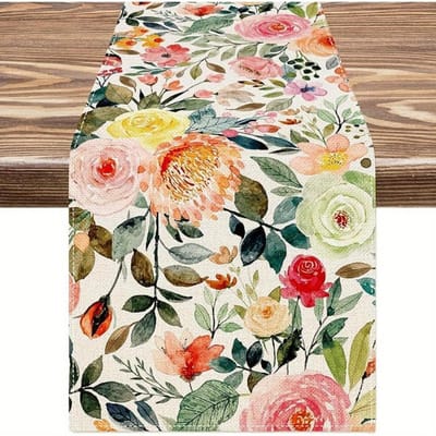 Lente Waterverf Rozen Bloemen Linnen Tafelkleed Feestdecoratie Zomerbloemen Bladeren Keuken Eettafel Lopers Huisdecoraties 150x33cm