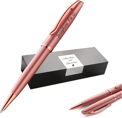Luxe metalen balpen met draaimechanisme en persoonlijke gravure - Pink Rose editie