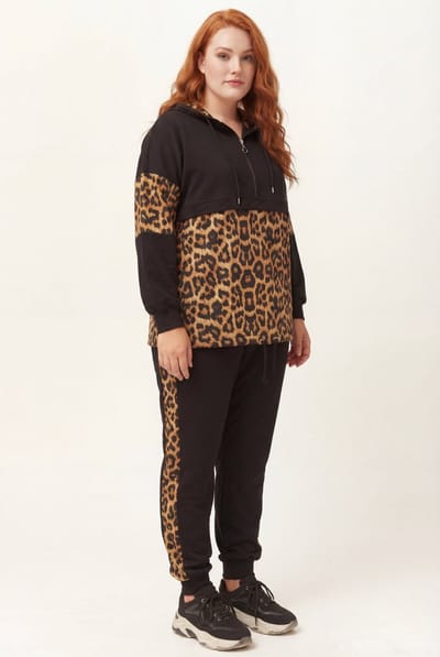 Dames Grote Maten Luipaard-geaccentueerde Trainingspak XXXL - Plus Size Tracksuit 3XL Huispak