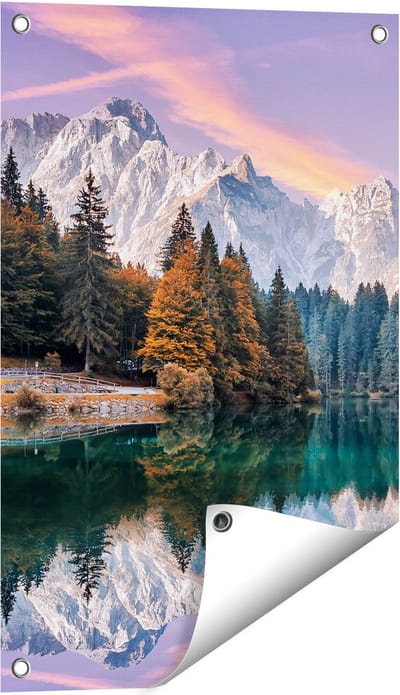 Gards Tuinposter Meer met Weerspiegeling van de Bergen - 40x60 cm - Tuindoek - Tuindecoratie - Wanddecoratie buiten - Tuinschilderij
