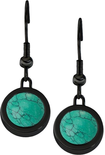 Quiges RVS Schroefsysteem Oorhangers Oorbellen Zwart met Verwisselbare Turkoois Natuursteen Mini Munt Set - ECOS287