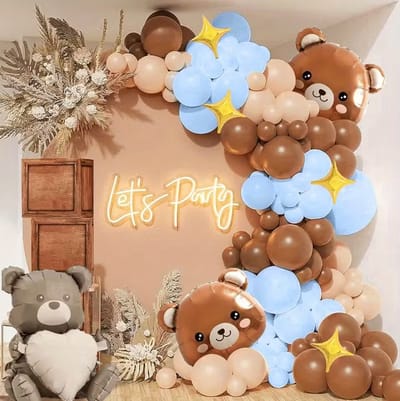 FeestmetJoep® 146 stuks ballonnen Bruin, Blauw & Beren thema – Verjaardag Versiering - Babyshower