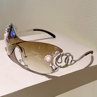 Y2K Bloem Metaal Slang Zonnebril Vintage Punk Randloos Luxe Designer Brillen voor Vrouwen Mannen
