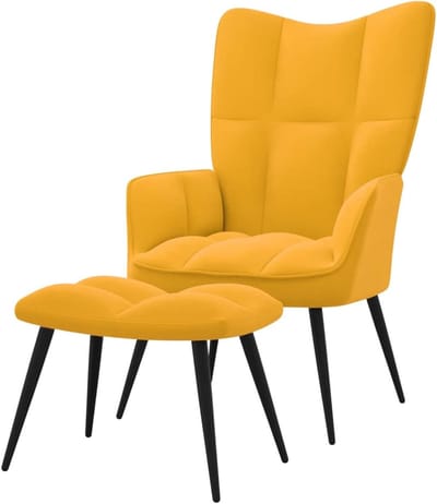 Relaxfauteuil met voetenbank - Zitmeubel Set - Ontspannen Zitten - Dik Schuim Comfort - 66 x 64 cm - Okergeel