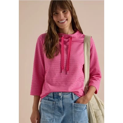 Shirt met 3/4-mouwen, trechterhals en structuur