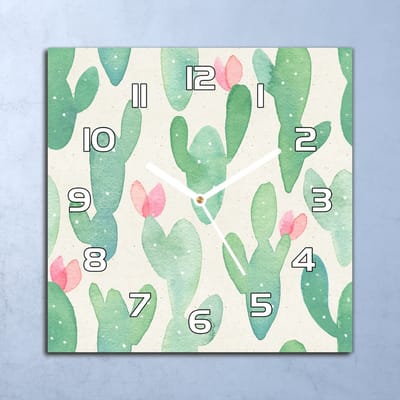 Coloray Wandklok - Cactussen Glazen Klok - 30x30 cm - Groente Wandklok - Wandklok Vierkant - Wandklok Scandinavisch - Wandklokken Woonkamer - Stille Wandklok