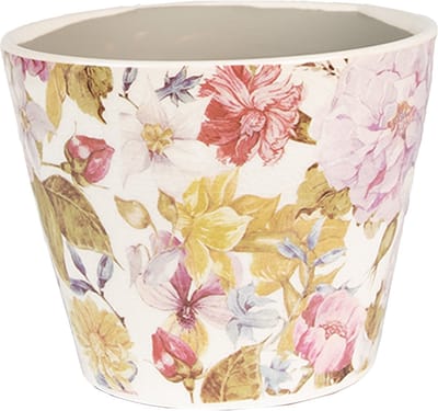Keramiek Bloempot voor Binnen – Roze Bloemen – Rustieke Pot – Ø 12 cm – Bloemenmotief