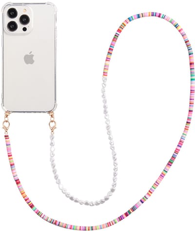Casies hoesje geschikt voor Apple iPhone 17 met koord - Kleurrijke kralen en parel mix ketting - Long Size - Cord Case Candy Beads Pearl