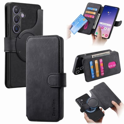 CaseNeo Hoesje - Geschikt voor Samsung Galaxy S25 Hoesje - CaseNeo 2-in-1 Book Case & Back Cover - Zwart