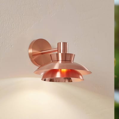 Lucande - Wandlamp buiten - 1licht - Roestvrij staal, glas, aluminium - H: 19.2 cm - E14 - koper