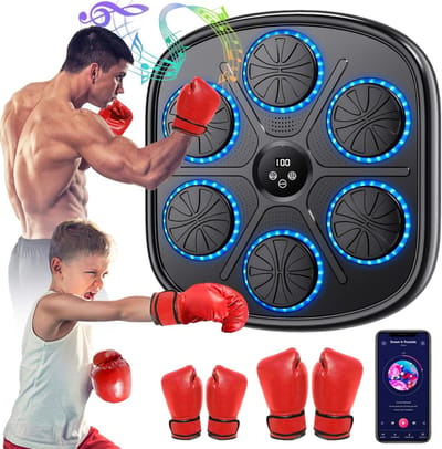 Boxing Machine - Boksmachine - Muzikale Boxmachine - Elektronische Slimme met Muziek, 9 Snelheden, 9 Trainingsmodi, Bluetooth, Automatische Teller, LED Muur Boxdoel, Geschikt voor Volwassenen en Kinderen