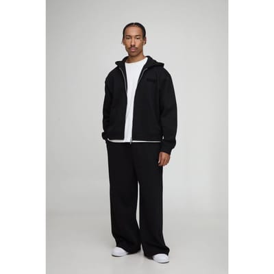 Oversized Boxy Men's Trainingspak met Capuchon, Ritssluiting en Wijde Pijpen | Black | Size XS