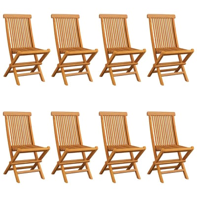vidaXL - Opklapbare - stoelen - met - wijnrode - kussens, - 8 - stuks, - massief - teakhout