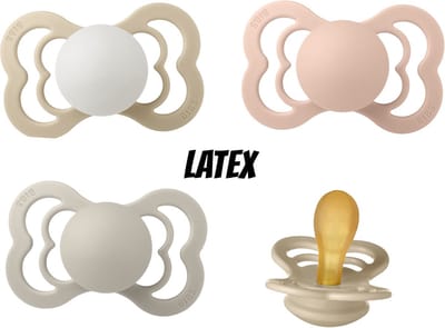 Bibs Supreme Latex Fopspeen 0-6 maand set 4 stuks Vanilla,Sand,Blush en Vanilla glow maat 1