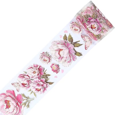 Dailygoody - Scrapbook Tape - Roze Bloemen Tape voor Scrapbooking - 2 meter lang - Perfect voor Journaling - Creatieve knutselprojecten - Geschik