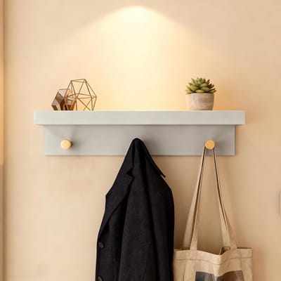 Moderne Houten Sleutelhanger met Plank en 3 Haken voor Keuken en Hal - Sleutelorganizer en Wanddecoratie 14 x 4,7 x 3,7 Inch