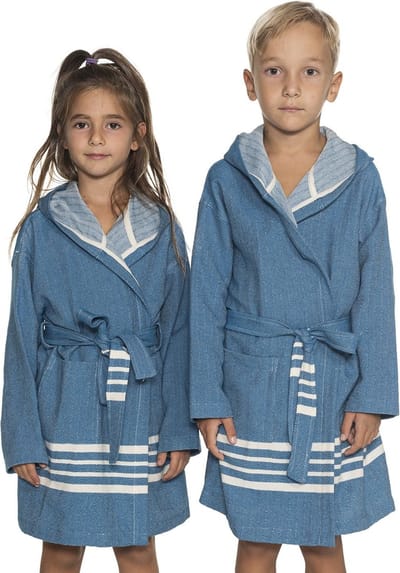 Lalay Hamam Badjas Sun Kids Petrol Blue - 2-3 jaar - jongens/meisjes/uniseks - badjas kind / kinderen met capuchon - zwembadjas