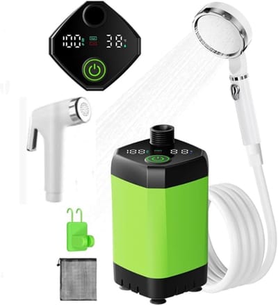 Draagbare Campingdouche - 6000Mah - Oplaadbare Campingdouche - met Slim Digitaal Display, Buitenpomp - Geschikt voor Wandelen, Autoritten en Huisdieren - Groent