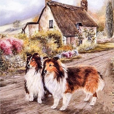 Ronde Diamantschilderij Country Honden Borduurwerk Kruissteek Strass Mozaïek Huisdecoratie 30x30CM black