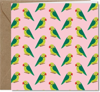Tallies Cards wenskaarten - blanco kaart, zonder boodschap, parkiet, vogel, bird, plain card – RETRO collectie - 4 kaarten met envelop – duurzaam