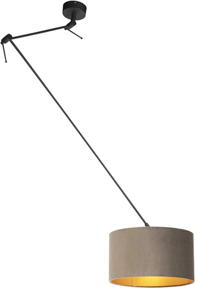 QAZQA blitz - Landelijke Hanglamp met kap - 1 lichts - L 380 mm - Zwart Goud - Woonkamer | Slaapkamer | Keuken