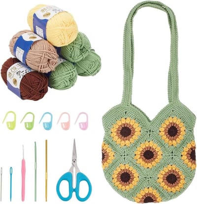 Zonnebloem tas haak kit voor beginners - gehaakte handtas schoudertas ambachtelijke doe-het-zelf - handtassen voor vrouwen breien liefhebber