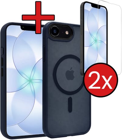 Hoesje - Met 2x Screenprotector - Geschikt voor Apple iPhone 17e - Magsafe Compatible - Sterk & Shockproof - Shock Proof Case - Back Cover - Telefoon Hoes - Telefoonhoes - Donkerblauw