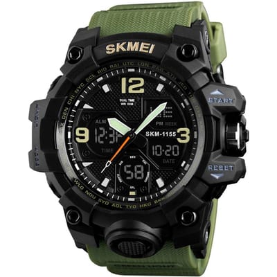 SKMEI 1155B Quartz Digitaal Elektronisch Herenhorloge Mode Casual Outdoor legergroene kleur