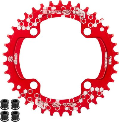 Mountainbike Kettingblad 30/32/34/36/38 Tanden BCD 104, Aluminium, Rood/Zwart, Geschikt voor MTB en Fietsen
