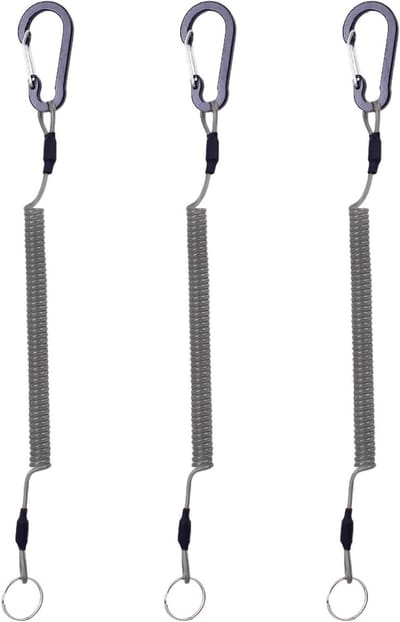 Set van 3 Spiralen Sleutelhangers van 1,5 meter - Zwarte Coilhanger met Elastische Kabel voor Buitenactiviteiten, Vissen en Kamperen