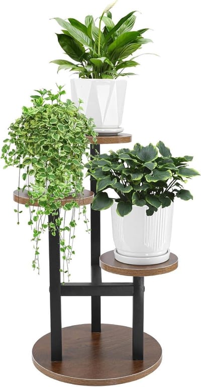 3-etages houten bloemenstandaard voor planten multifunctioneel decoratief rek - binnen buiten balkon woonkamer kantoor tuin terras