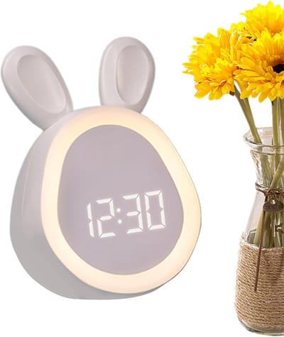 Kinderwekker Konijn - Nachtlamp Klok - Tijd Leren - Oplaadbaar Met Nachtlamp - 9 x 7.3 x 11.2 cm - Wit