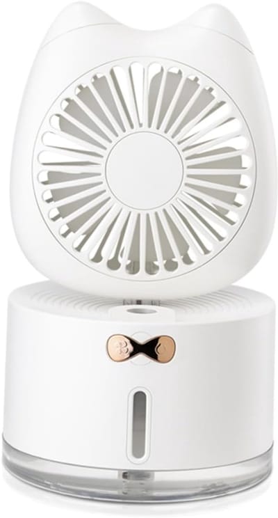 VHV - Ventilator met bevochtiger - USB mini ventilator met waterreservoir - 2000 mAh - USB aansluiting - met sfeerverlichting - voor kantoor, reizen, thuis en warme zomerdagen