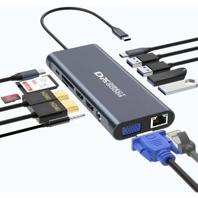 DirectGoods® 13 in 1 USB C Hub - Docking Station Laptop - Docking Station USB C - 2x HDMI 4K - USB C 100W - RJ45 Gigabit - 1x VGA - Spacegrey