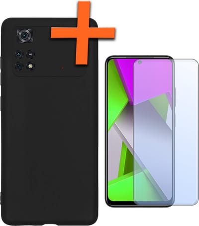 Hoes - Met Screenprotector - Geschikt voor Xiaomi Poco X4 Pro 5G - Sterk & Shockproof - Back Cover - Siliconen Case - Telefoon Hoes - Zwart